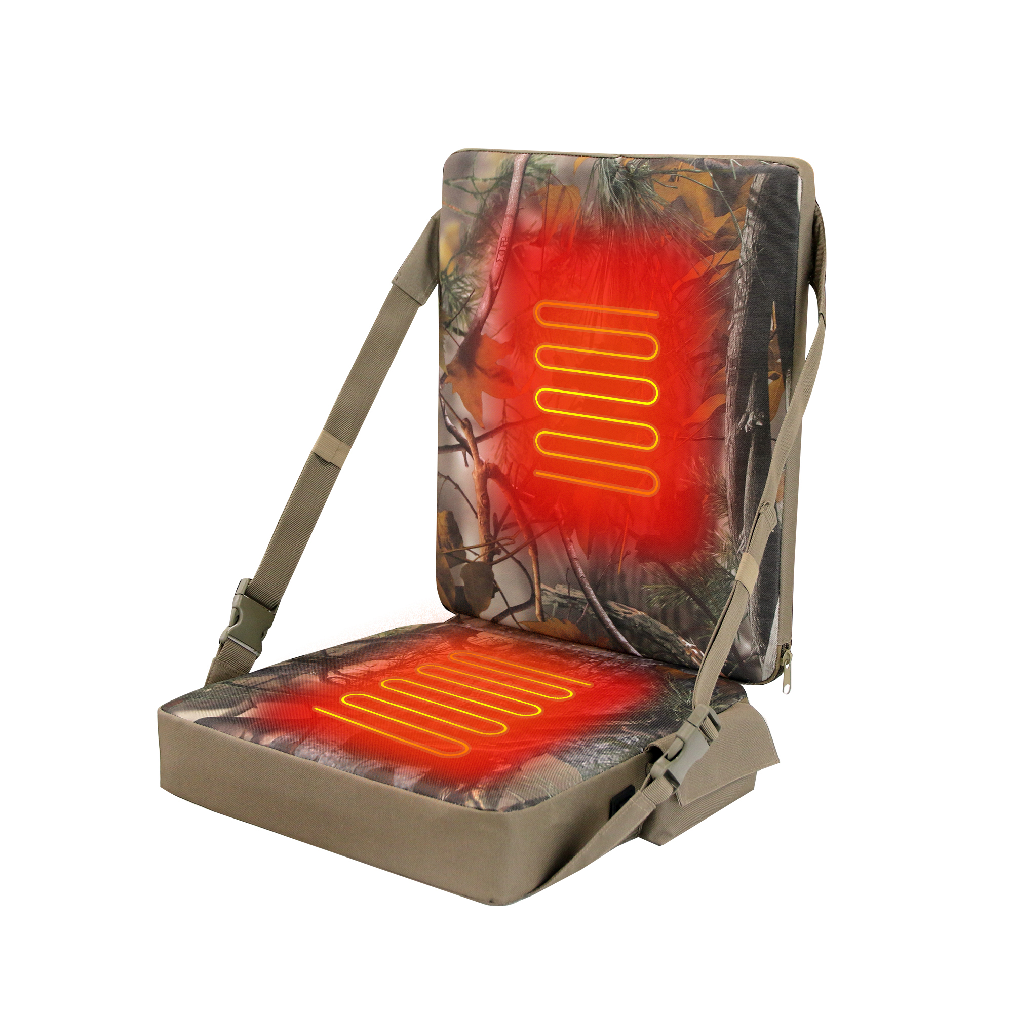 Cojín calefactable para asiento de exterior para caza, pesca y acampada