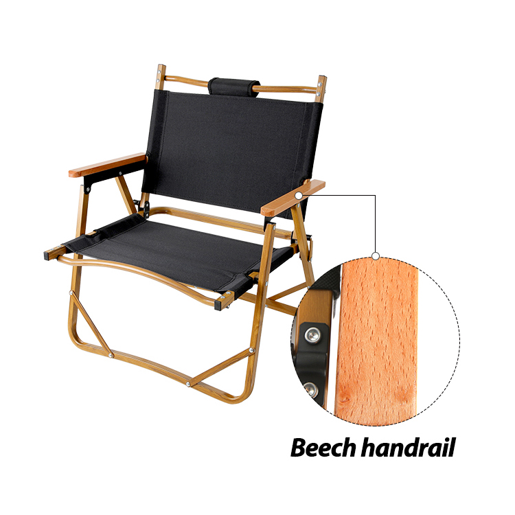 Silla de camping plegable con marco de aluminio y veta de madera portátil