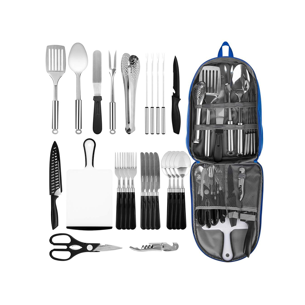 Juego de utensilios de cocina para acampar de 27 piezas