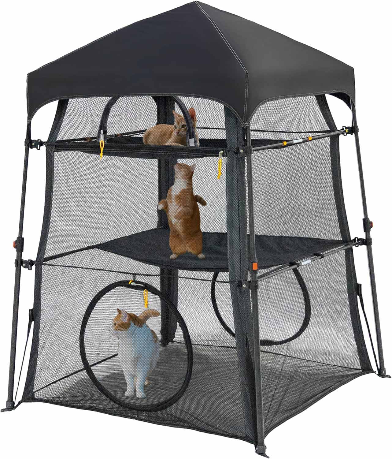 Tienda de campaña portátil grande para mascotas con estructura de tres capas de malla visible para exteriores